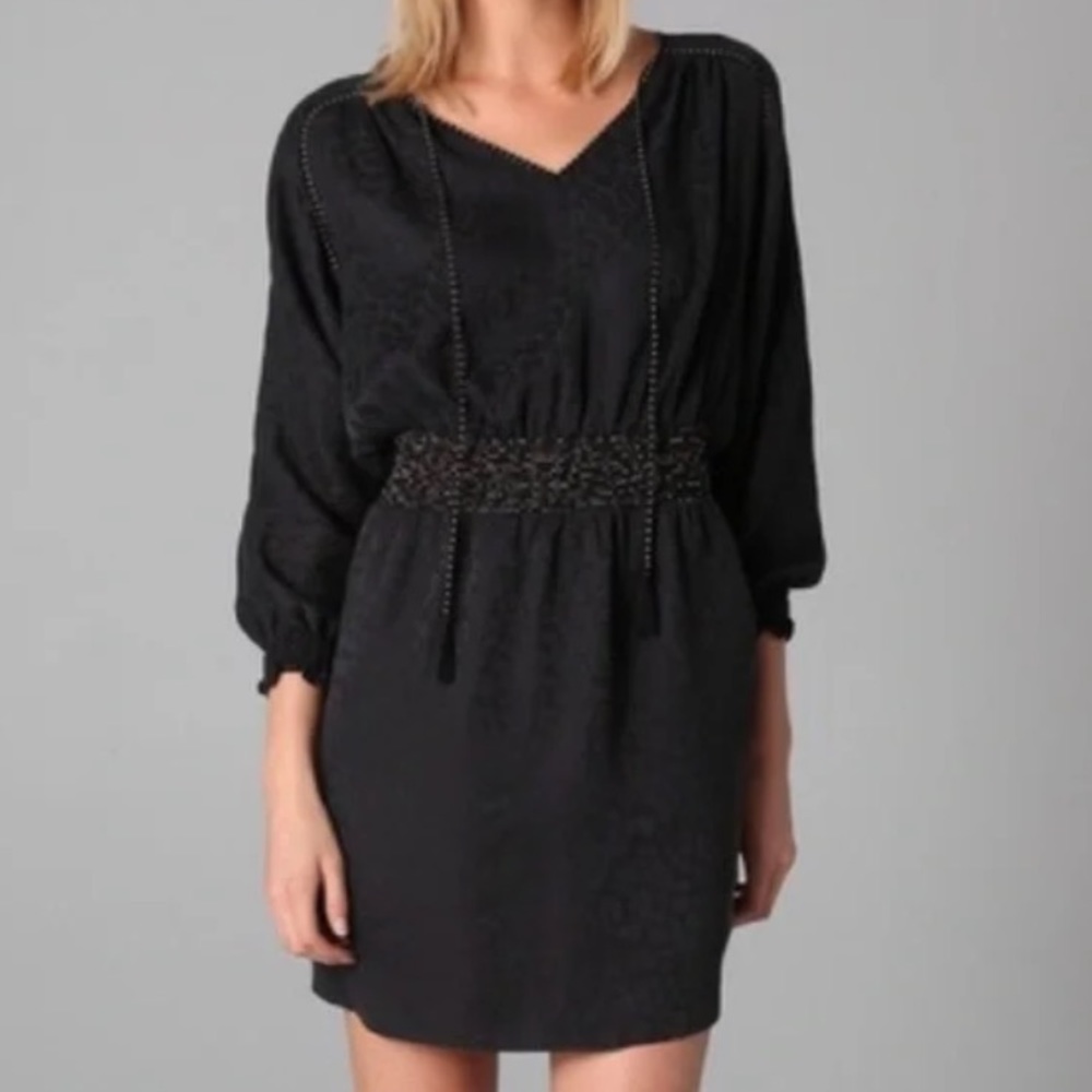 Rebecca Taylor Silk Black Tonal Animal Print Dress 6